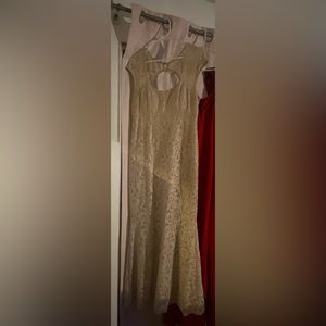 Long beige formal short sleeve dress